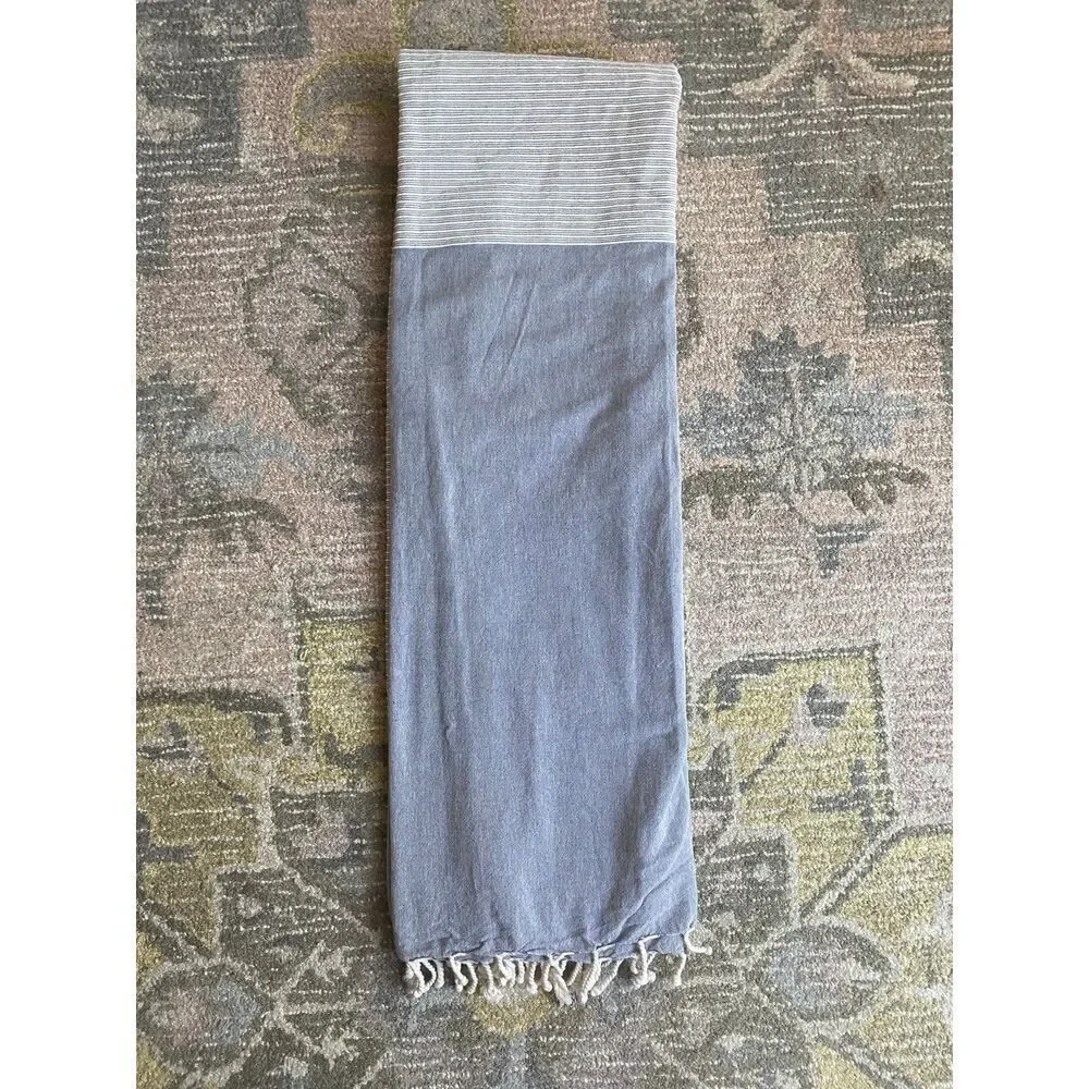 Threshold Half Striped Blue Denim Tassel Bottom Bath Shower Curtain